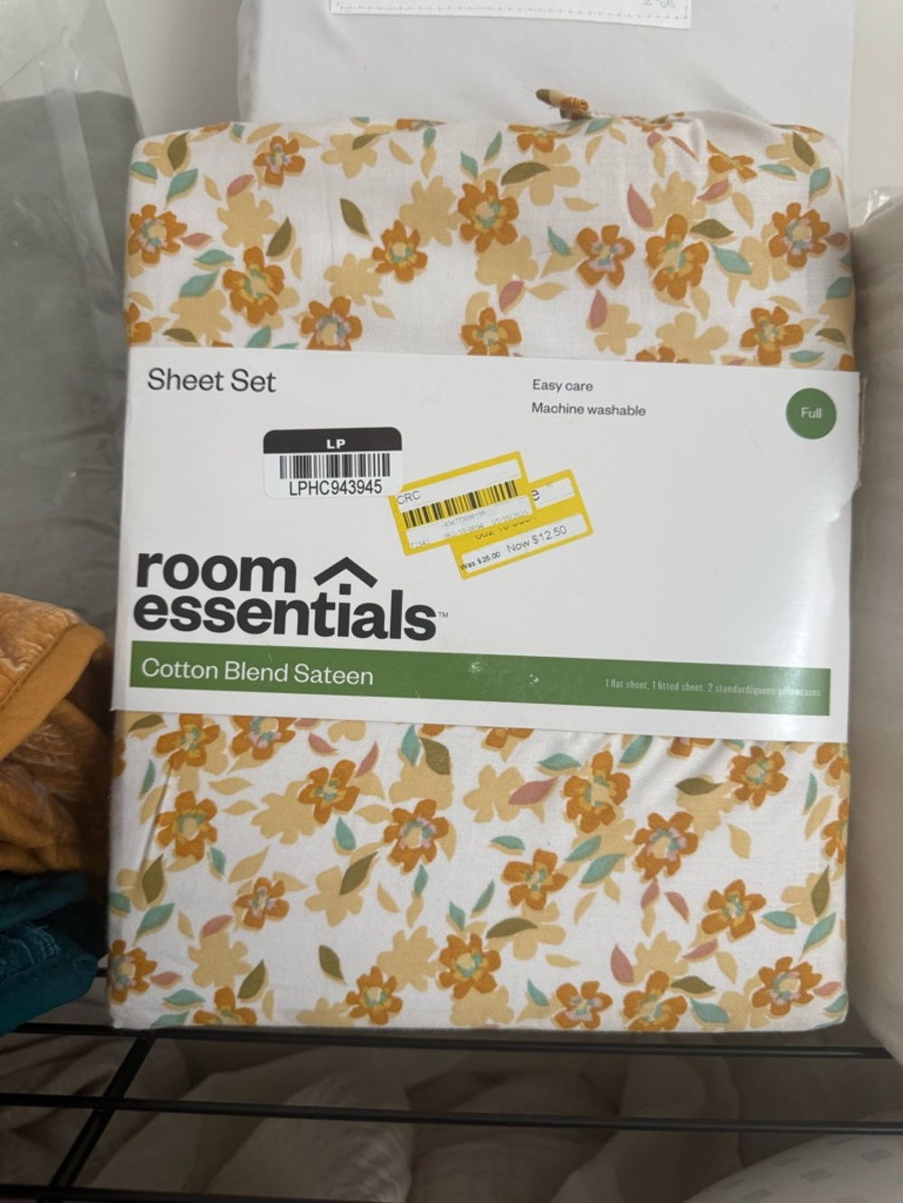 Room Essentials Yellow Floral Cotton Blend Sateen Sheet Set